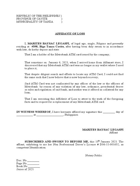 affidavit for lost atm card landbank